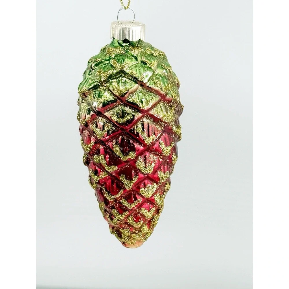 Vintage Martha Stewart Hand Blown Glass Glittery Pinecone Ornament. 4